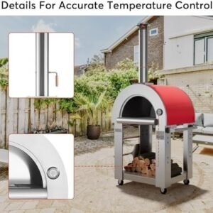 Alternative view of Empava Pizza Oven with Open Shelf and Wheels for Outdoor Kitchen, Wood Fire for Grill & Camping Backyard Party in Stainless Steel, 38.6 Inch, Italian Red