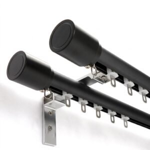 Custom Single / Double Curtain Track Rod Traverse Rod with Hooks for Windows Heavy Duty
